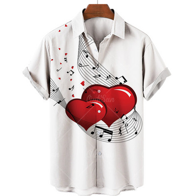 2022. gada mūzikas apdrukas krekli Vīriešu ikdienas krekli ar īsām piedurknēm ar vienu pogu Luksusa havajiešu krekli Modes pludmales topi