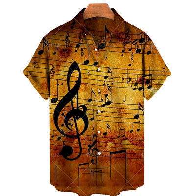 2022. gada mūzikas apdrukas krekli Vīriešu ikdienas krekli ar īsām piedurknēm ar vienu pogu Luksusa havajiešu krekli Modes pludmales topi