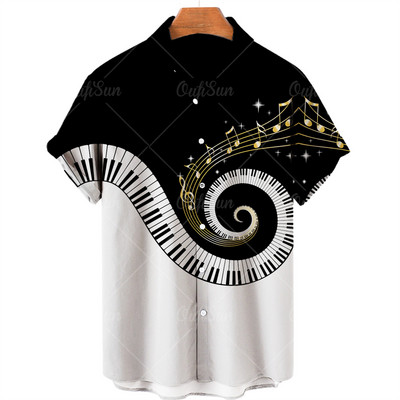 2022. gada mūzikas apdrukas krekli Vīriešu ikdienas krekli ar īsām piedurknēm ar vienu pogu Luksusa havajiešu krekli Modes pludmales topi