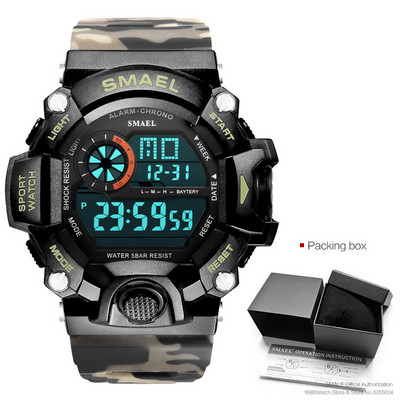 SMAEL Ceas digital sport militar impermeabil pentru bărbați cu iluminare din spate cu LED Ceas de mână electronic cu alarmă Calendar часы relogio 1385