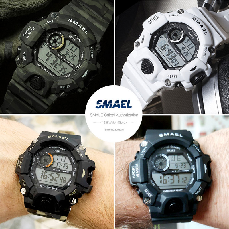 SMAEL Ceas digital sport militar impermeabil pentru bărbați cu iluminare din spate cu LED Ceas de mână electronic cu alarmă Calendar часы relogio 1385
