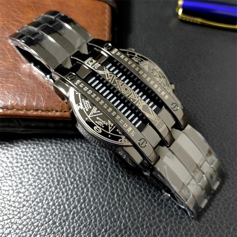Prabangūs vyriški laikrodžiai mada Populiarus prekės ženklas Sportas Vyrai Moterims Kūrybiškas nerūdijančio plieno LED datos apyrankės laikrodis dvejetainis rankinis laikrodis