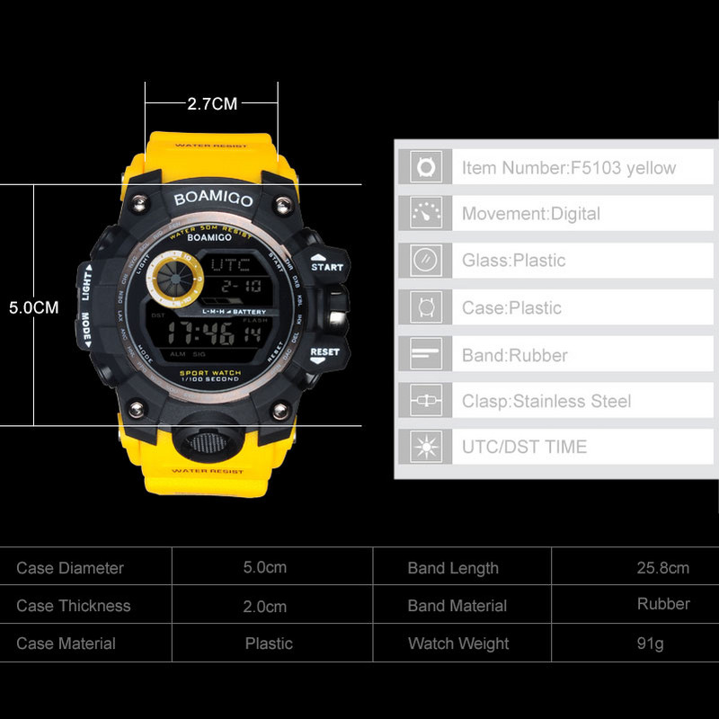 Férfi sportórák BOAMIGO márkájú digitális LED narancssárga Shock úszó katonai gumi karórák vízálló óra Relogio Masculino