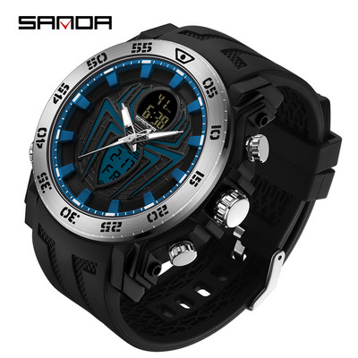 SANDA Vīriešu militārie pulksteņi Modes sporta pulksteņi Analogie elektroniskie LED rokas pulksteņi vīriešiem Pulkstenis Relogio Masculino Ūdensizturīgs 50 M