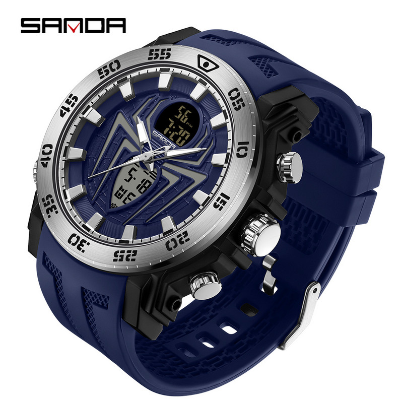 SANDA Vīriešu militārie pulksteņi Modes sporta pulksteņi Analogie elektroniskie LED rokas pulksteņi vīriešiem Pulkstenis Relogio Masculino Ūdensizturīgs 50 M