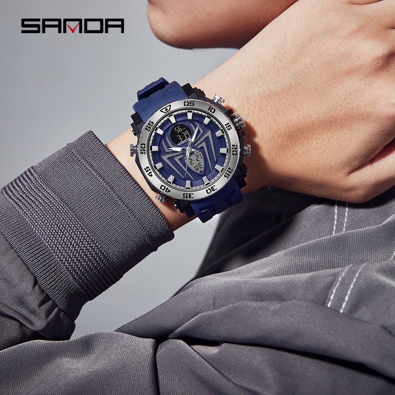 SANDA Vīriešu militārie pulksteņi Modes sporta pulksteņi Analogie elektroniskie LED rokas pulksteņi vīriešiem Pulkstenis Relogio Masculino Ūdensizturīgs 50 M