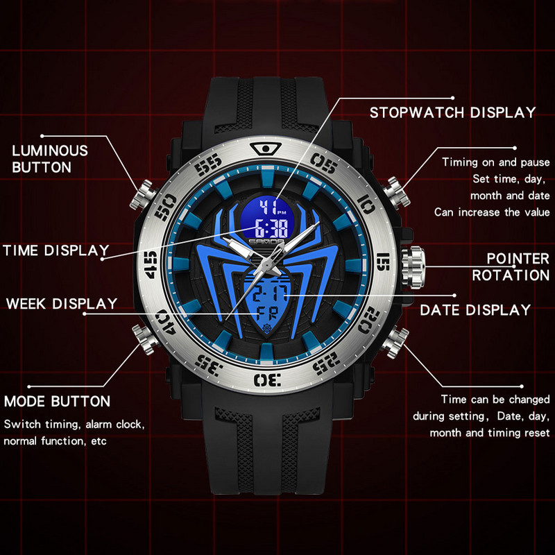 SANDA Vīriešu militārie pulksteņi Modes sporta pulksteņi Analogie elektroniskie LED rokas pulksteņi vīriešiem Pulkstenis Relogio Masculino Ūdensizturīgs 50 M