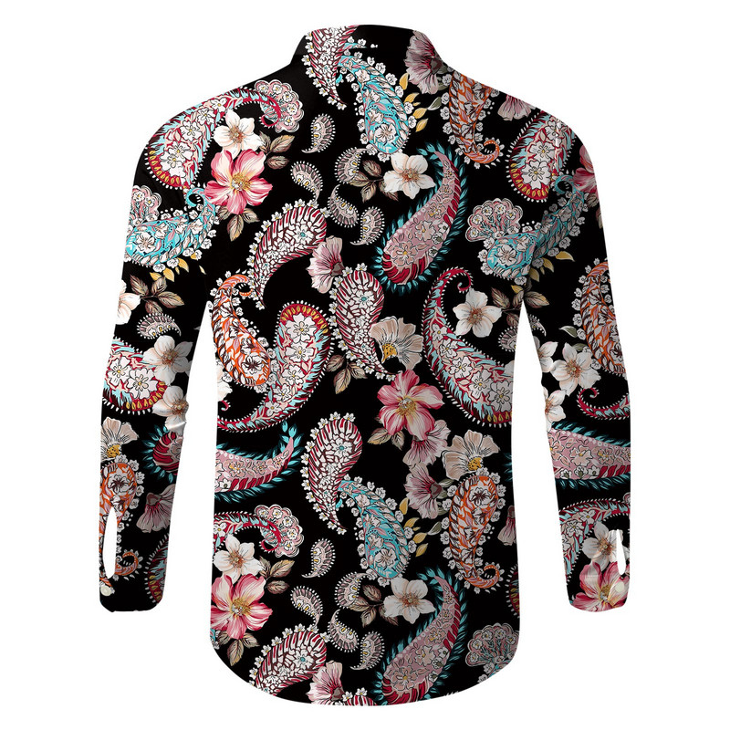 Paisley etniniai marškiniai su gėlėmis Vyriški marškinėliai ilgomis rankovėmis rudens žiemos mados viršutinė palaidinė Laisvalaikio marškiniai Retro gražūs vyriški vintažiniai gatvės drabužiai