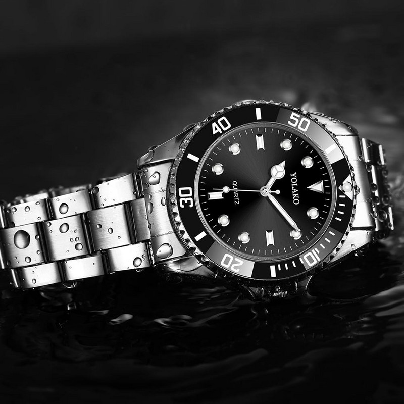 Prekės ženklas YOLAKO vyriški nerūdijančio plieno verslo laikrodžiai Prabangūs vyriški sportiniai kvarciniai rankiniai laikrodžiai Relogio Masculino laisvalaikio laikrodis