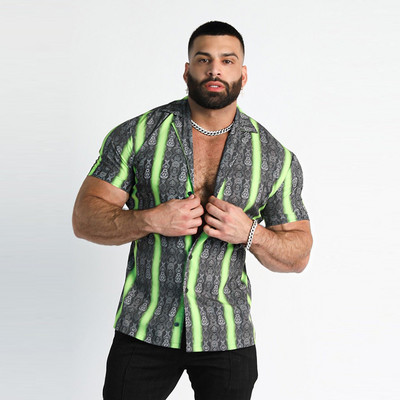 Summer New Men's Athleisure Trend Digital Print Μπλουζάκι Ανδρικό casual φλοράλ κοντομάνικο 3D πουκάμισο με πέτο