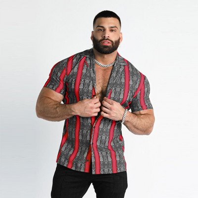 Summer New Men's Athleisure Trend Digital Print Μπλουζάκι Ανδρικό casual φλοράλ κοντομάνικο 3D πουκάμισο με πέτο