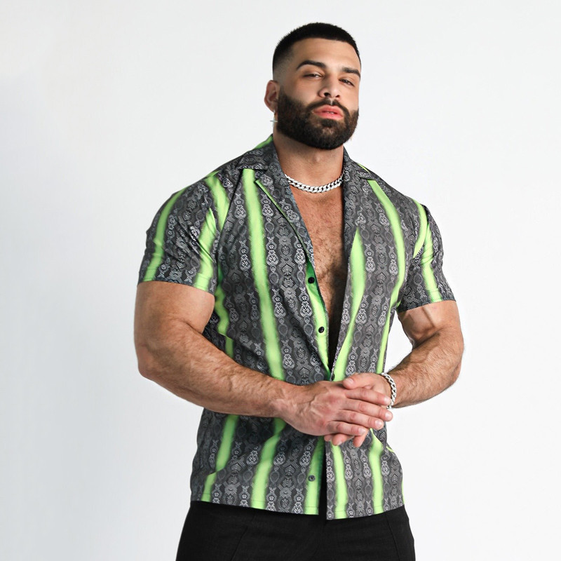 Summer New Men's Athleisure Trend Digital Print Μπλουζάκι Ανδρικό casual φλοράλ κοντομάνικο 3D πουκάμισο με πέτο