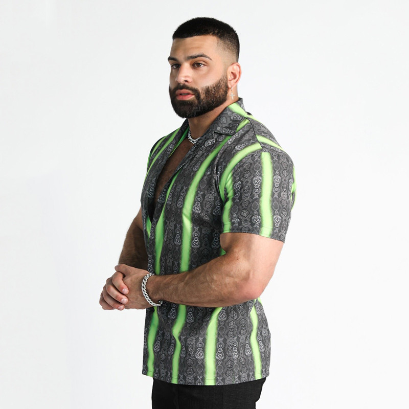 Summer New Men's Athleisure Trend Digital Print Μπλουζάκι Ανδρικό casual φλοράλ κοντομάνικο 3D πουκάμισο με πέτο