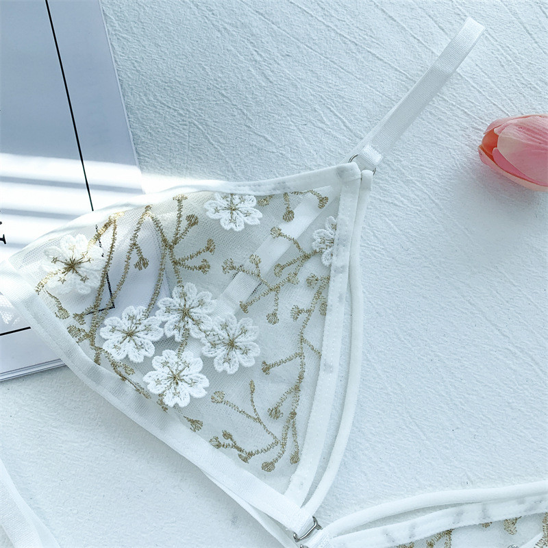 Seksualus apatinio trikotažo komplektas Karštai egzotiški kostiumai Nematoma liemenėlė Nauja Seksuali mada G-String String Sleepwear Gėlių rinkiniai Ropa interjero mujer