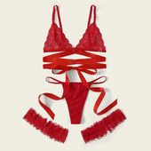 Γυναικεία δαντέλα σέξι εσώρουχα Hollow Lace Up Σέξι G-String σουτιέν Σετ εσώρουχα Κόκκινο αναπνεύσιμο Push Up Γυναικείο λουρί Leotard