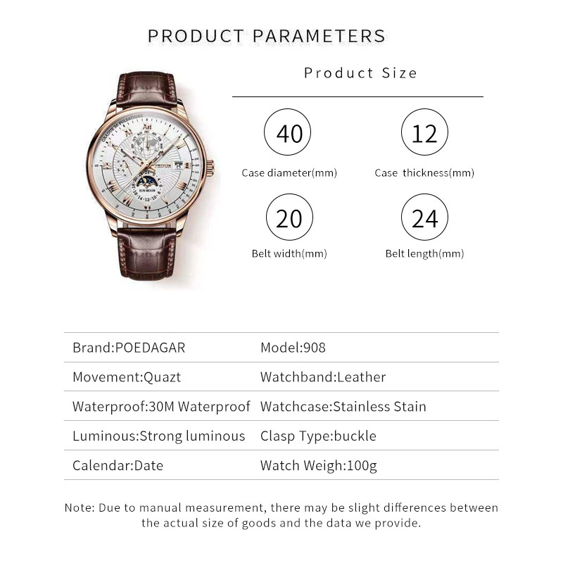 Tippbränd POEDAGAR Meeste käekellad Uus mood Business Luksuslik meeste kvartskäekell helendav osutiga automaatne kuupäevaga kvartskellad