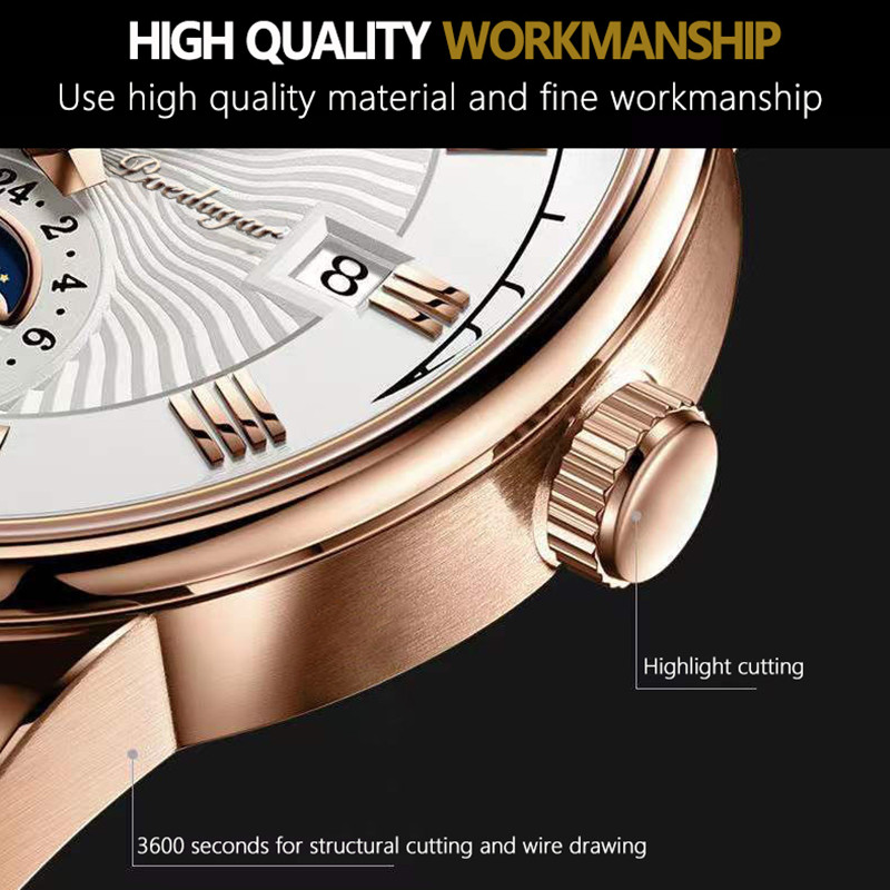 Tippbränd POEDAGAR Meeste käekellad Uus mood Business Luksuslik meeste kvartskäekell helendav osutiga automaatne kuupäevaga kvartskellad