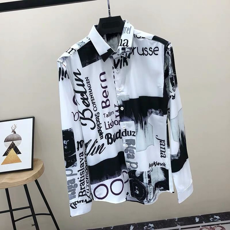Badu.bg Мъжка риза с дълъг ръкав Пролет и есен Корейски стил Slim-Fit ...