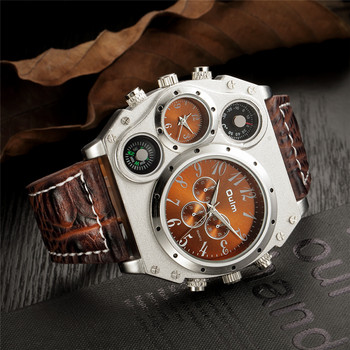 Αθλητικά ρολόγια Oulm Ανδρικό ρολόι χαλαζία Super Big Style Διακοσμητικό θερμόμετρο διπλής ζώνης ώρας Ανδρικό ρολόι χειρός