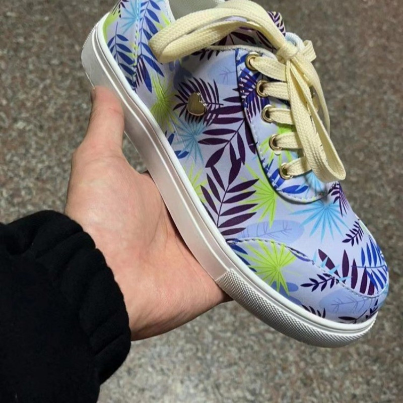 Grafiti kedas Zīmola dizains Elpojošas, mežģīnes, plakanas, vulkanizētas sieviešu apavi ikdienišķas pastaigu audekla kurpes 2023. gada rudens