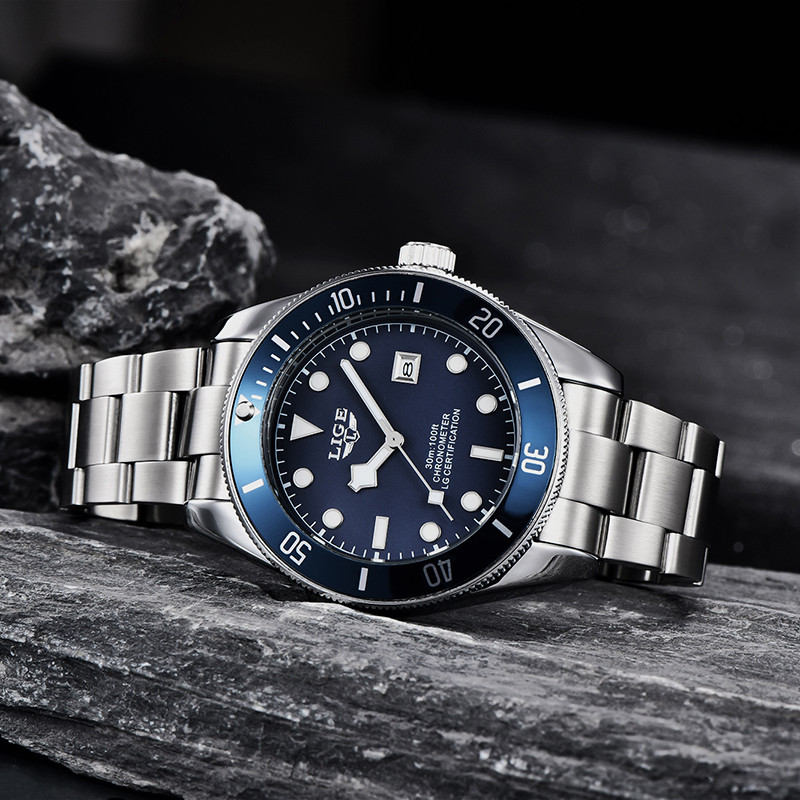 LIGE satovi za muškarce Vrhunska marka, luksuzni kronograf, svjetleći kvarcni sat, modni poslovni vodootporni ručni sat od nehrđajućeg čelika