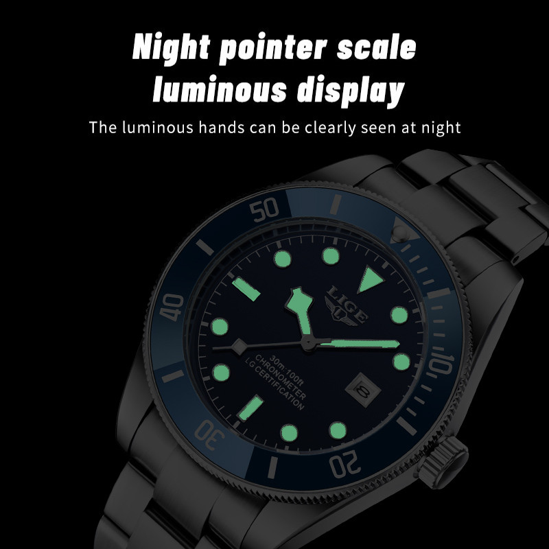 LIGE satovi za muškarce Vrhunska marka, luksuzni kronograf, svjetleći kvarcni sat, modni poslovni vodootporni ručni sat od nehrđajućeg čelika