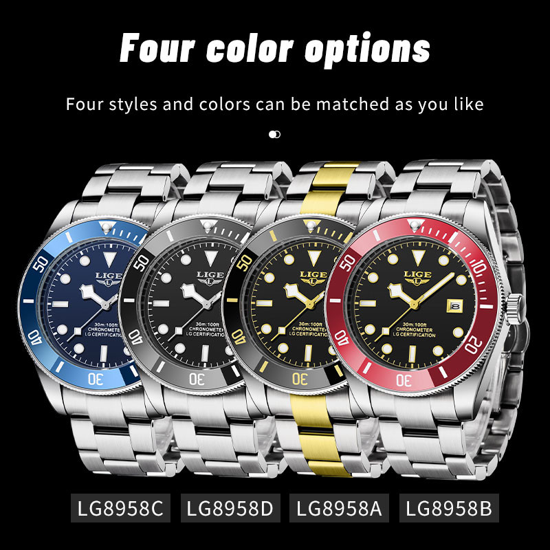 LIGE satovi za muškarce Vrhunska marka, luksuzni kronograf, svjetleći kvarcni sat, modni poslovni vodootporni ručni sat od nehrđajućeg čelika