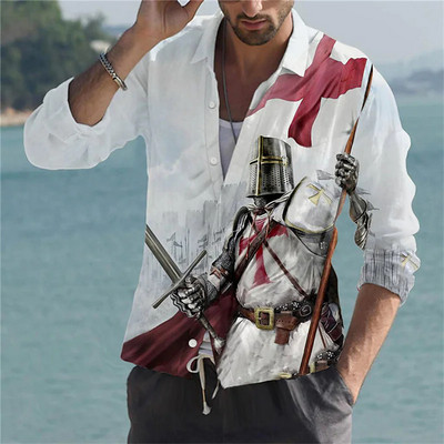 Vīriešu kreklu apdruka Legion Knight Patriot 3D druka skaidra raksta āra ielās ar garām piedurknēm pogas kokvilnas apģērbu dizainers