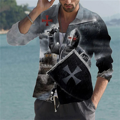 Vīriešu kreklu apdruka Legion Knight Patriot 3D druka skaidra raksta āra ielās ar garām piedurknēm pogas kokvilnas apģērbu dizainers