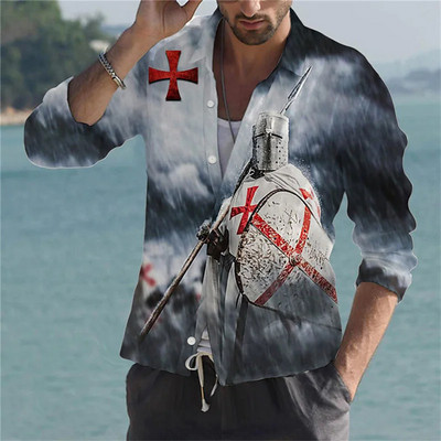 Vīriešu kreklu apdruka Legion Knight Patriot 3D druka skaidra raksta āra ielās ar garām piedurknēm pogas kokvilnas apģērbu dizainers