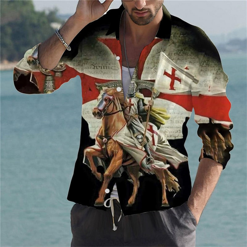 Vīriešu kreklu apdruka Legion Knight Patriot 3D druka skaidra raksta āra ielās ar garām piedurknēm pogas kokvilnas apģērbu dizainers