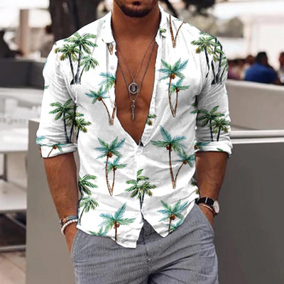 Kokosriekstu koka krekli vīriešiem ar 3D apdruku vīriešu havajiešu krekls pludmales garām piedurknēm rudens modes topi T-krekls vīriešu blūze Camisa