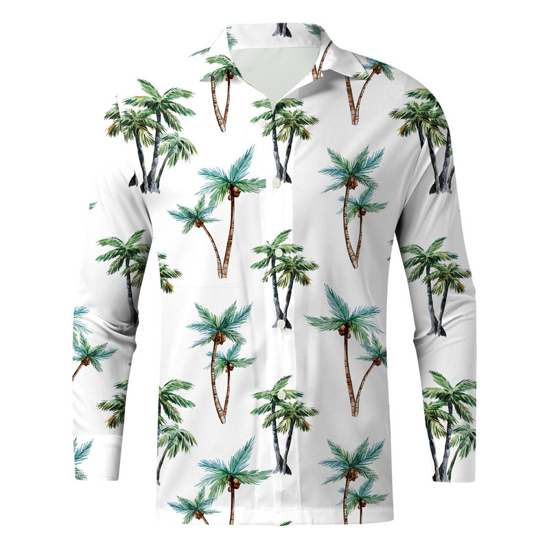Pánske havajské tričká s kokosovou palmou, 3D potlačou, plážové tričko s dlhým rukávom, jesenné módne topy, pánska blúzka, camisa