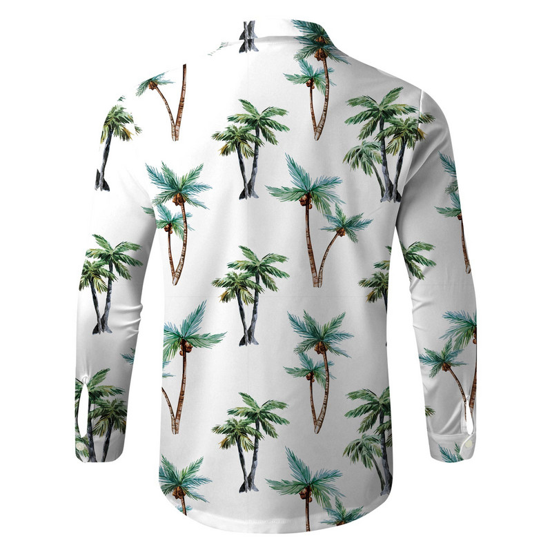 Pánske havajské tričká s kokosovou palmou, 3D potlačou, plážové tričko s dlhým rukávom, jesenné módne topy, pánska blúzka, camisa