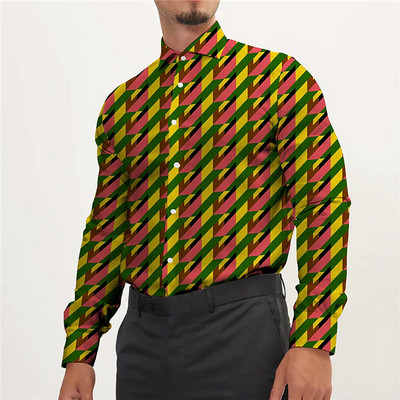 Tribal Fashion Vintage sporta vīriešu uzvalku ballīte Skaidrs grafisks krekls ar atloku pogas leju krekls ikdienas purpursarkani zils vīriešu kreklu topi