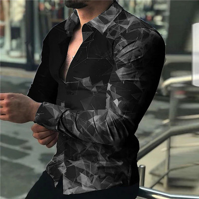 Tribal Fashion Vintage sporta vīriešu uzvalku ballīte Skaidrs grafisks krekls ar atloku pogas leju krekls ikdienas purpursarkani zils vīriešu kreklu topi