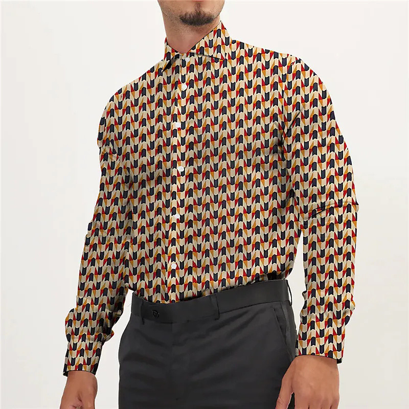 Tribal Fashion Vintage sporta vīriešu uzvalku ballīte Skaidrs grafisks krekls ar atloku pogas leju krekls ikdienas purpursarkani zils vīriešu kreklu topi