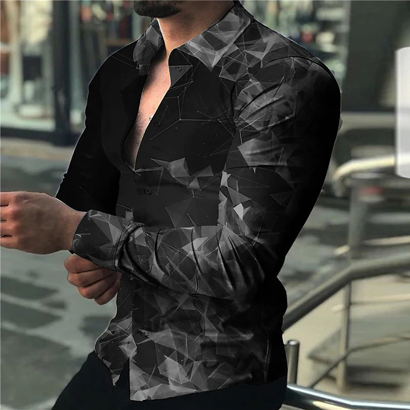 Tribal Fashion Vintage sporta vīriešu uzvalku ballīte Skaidrs grafisks krekls ar atloku pogas leju krekls ikdienas purpursarkani zils vīriešu kreklu topi