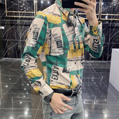 Divat hajtóka toldott gombos nyomott ing Férfi ruházat 2023 tavasz, új túlméretezett alkalmi felsők, hosszú ujjú, teljesen passzoló ing