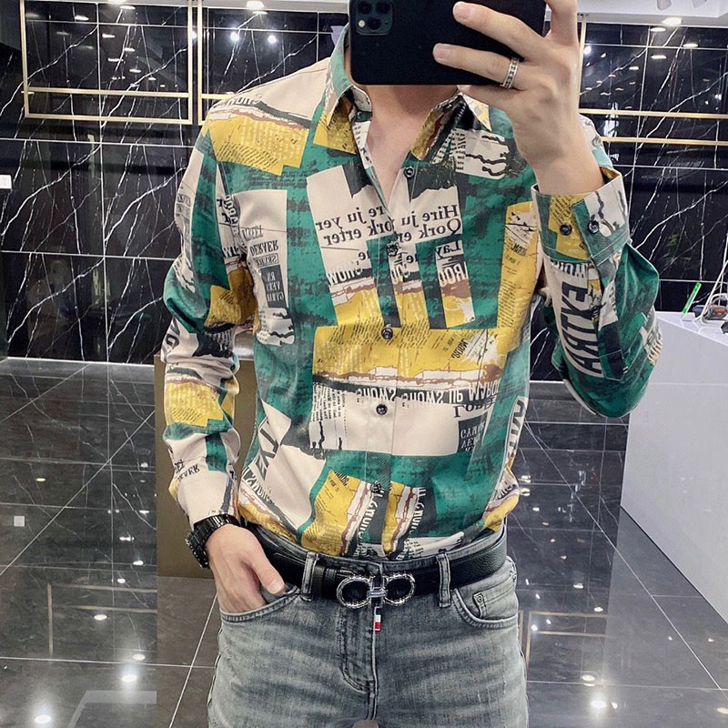 Divat hajtóka toldott gombos nyomott ing Férfi ruházat 2023 tavasz, új túlméretezett alkalmi felsők, hosszú ujjú, teljesen passzoló ing