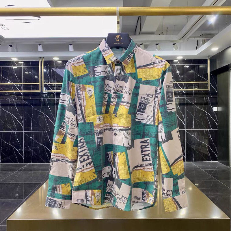 Divat hajtóka toldott gombos nyomott ing Férfi ruházat 2023 tavasz, új túlméretezett alkalmi felsők, hosszú ujjú, teljesen passzoló ing