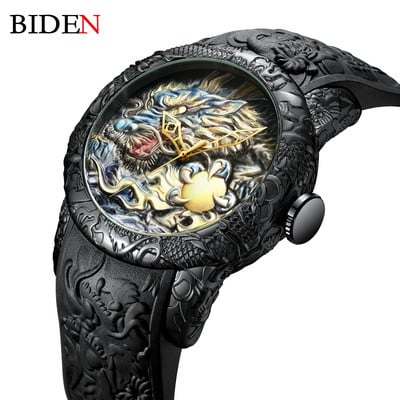 Модни мъжки часовници BIDEN Dragon Design Кварцов часовник Силиконова каишка Водоустойчив спортен ръчен часовник Мъжки часовник Relogio Masculino