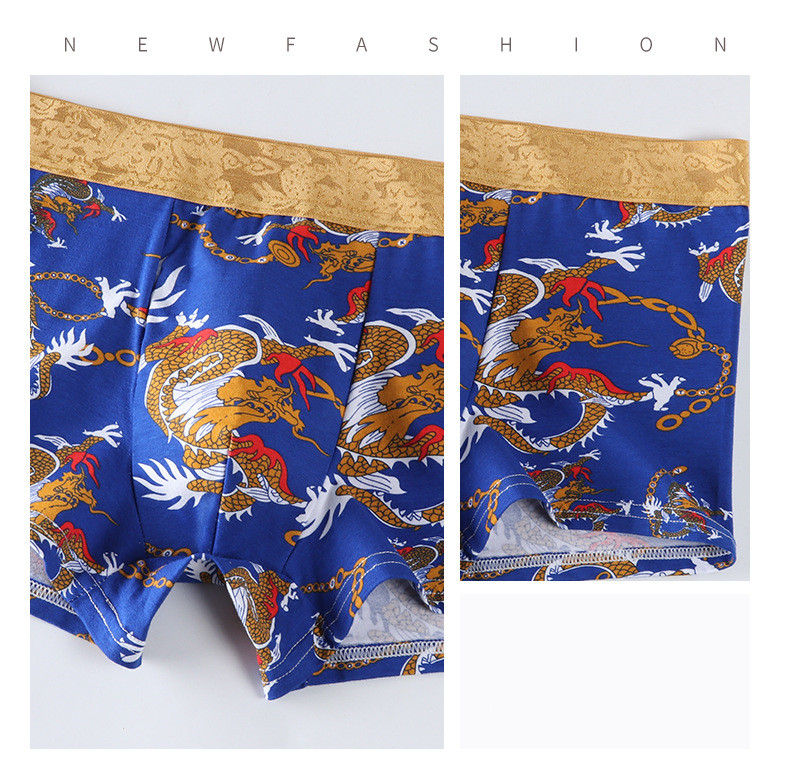 AOMU Férfi Fehérnemű Boxerek Divat Kína Sárkány Printed Férfi Alsónadrágok Boxernadrágok Férfi Bugyik Alsónadrágok