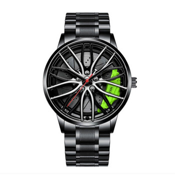 Автомобилни часовници за мъже, Водоустойчив кварцов ръчен часовник от неръждаема стомана Спортни мъжки часовници с дизайн на главината на джантата на колата часовници мъжки