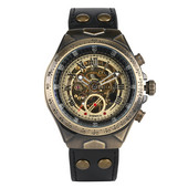 Férfi retro automata mechanikus karóra csontvázas karórák üzleti bronz tónusú elegáns órák fluoreszkáló mutatókkal