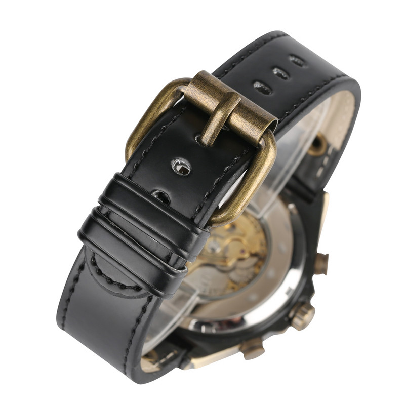 Férfi retro automata mechanikus karóra csontvázas karórák üzleti bronz tónusú elegáns órák fluoreszkáló mutatókkal