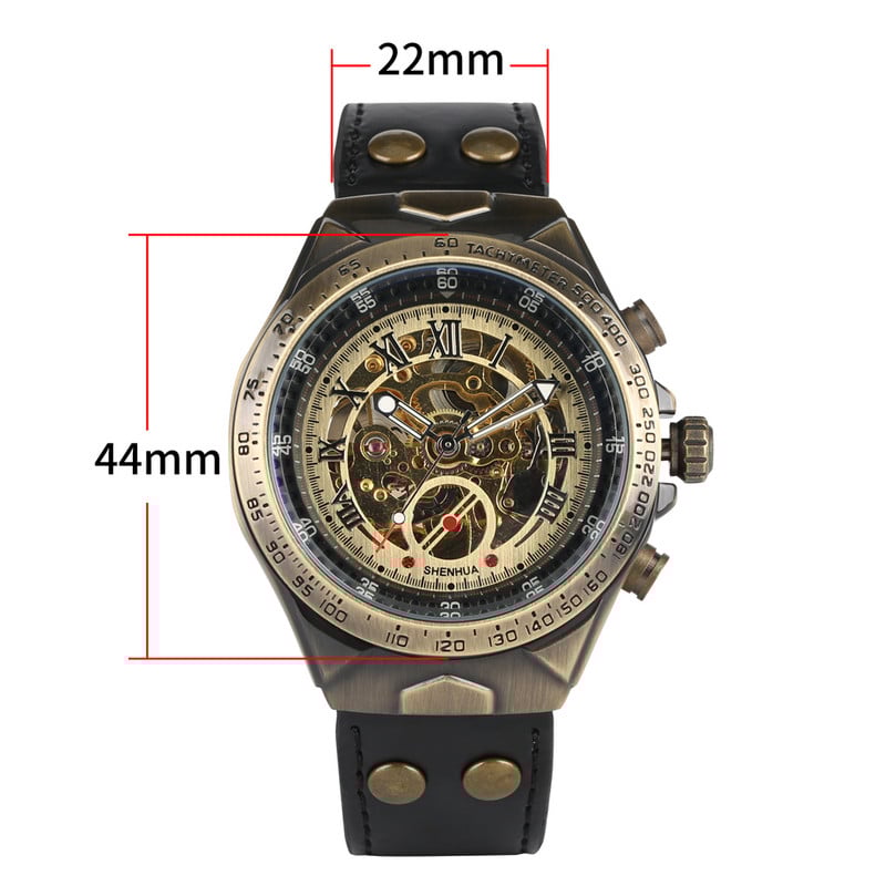 Férfi retro automata mechanikus karóra csontvázas karórák üzleti bronz tónusú elegáns órák fluoreszkáló mutatókkal