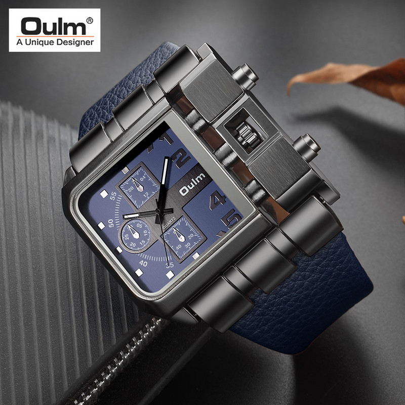 Oulm 3364 liela kvadrātveida ciparnīcas pulksteņi vīriešiem Luksusa zīmols sporta kvarca vīriešu pulkstenis PU ādas vīriešu rokas pulkstenis relogio masculino
