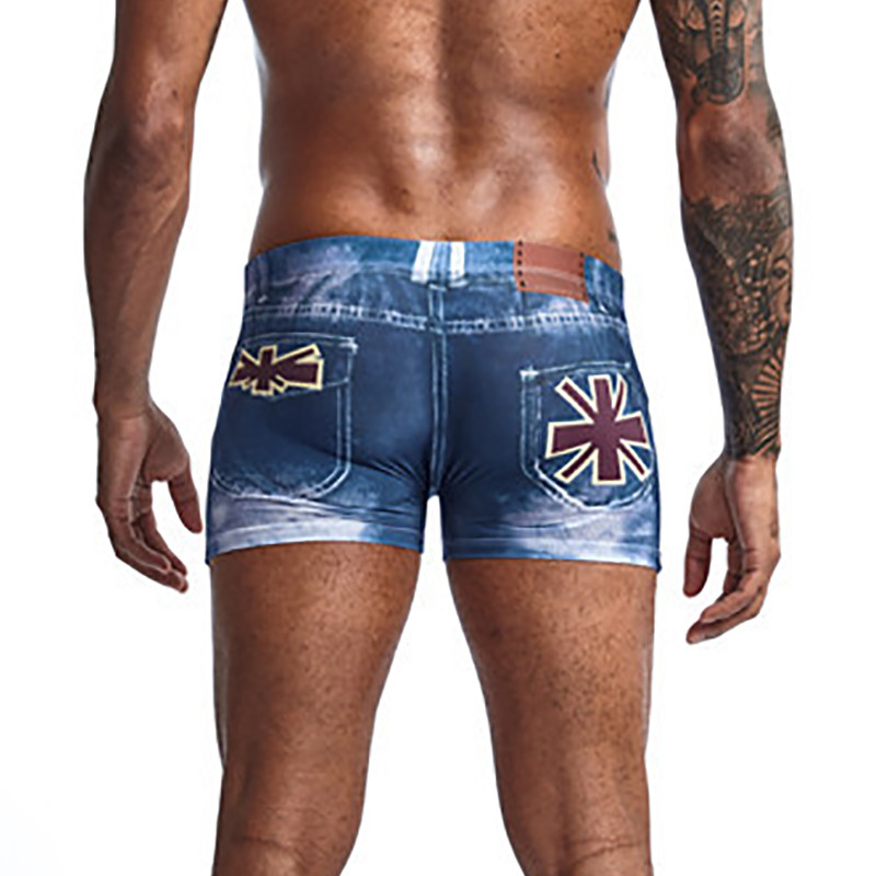 Vīriešu bokseršorti Smieklīgi džinsi ar apdruku Apakšveļa Cueca Masculina Sexy Bugle Mamiņa Bokseršorti Vīriešu biksītes Slip stumbri Liela izmēra