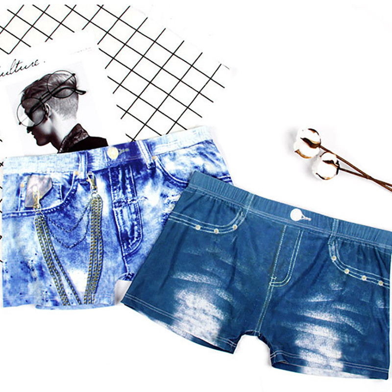 Vīriešu bokseršorti Smieklīgi džinsi ar apdruku Apakšveļa Cueca Masculina Sexy Bugle Mamiņa Bokseršorti Vīriešu biksītes Slip stumbri Liela izmēra